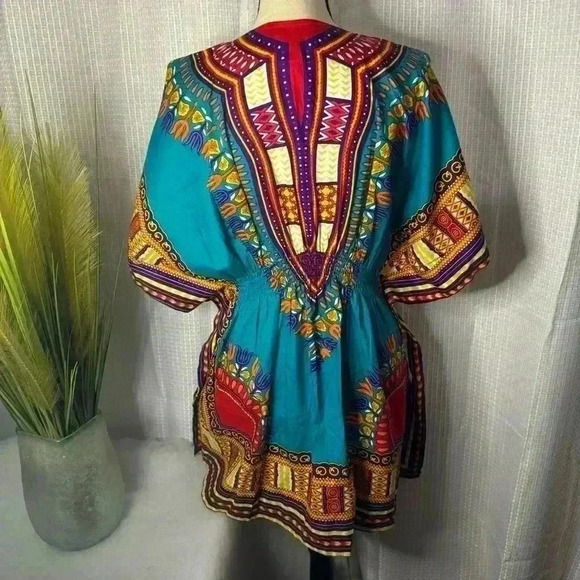 Karan Women’s One Size Dashiki Elastic Waist Colorful Dress - Picture 4 of 9